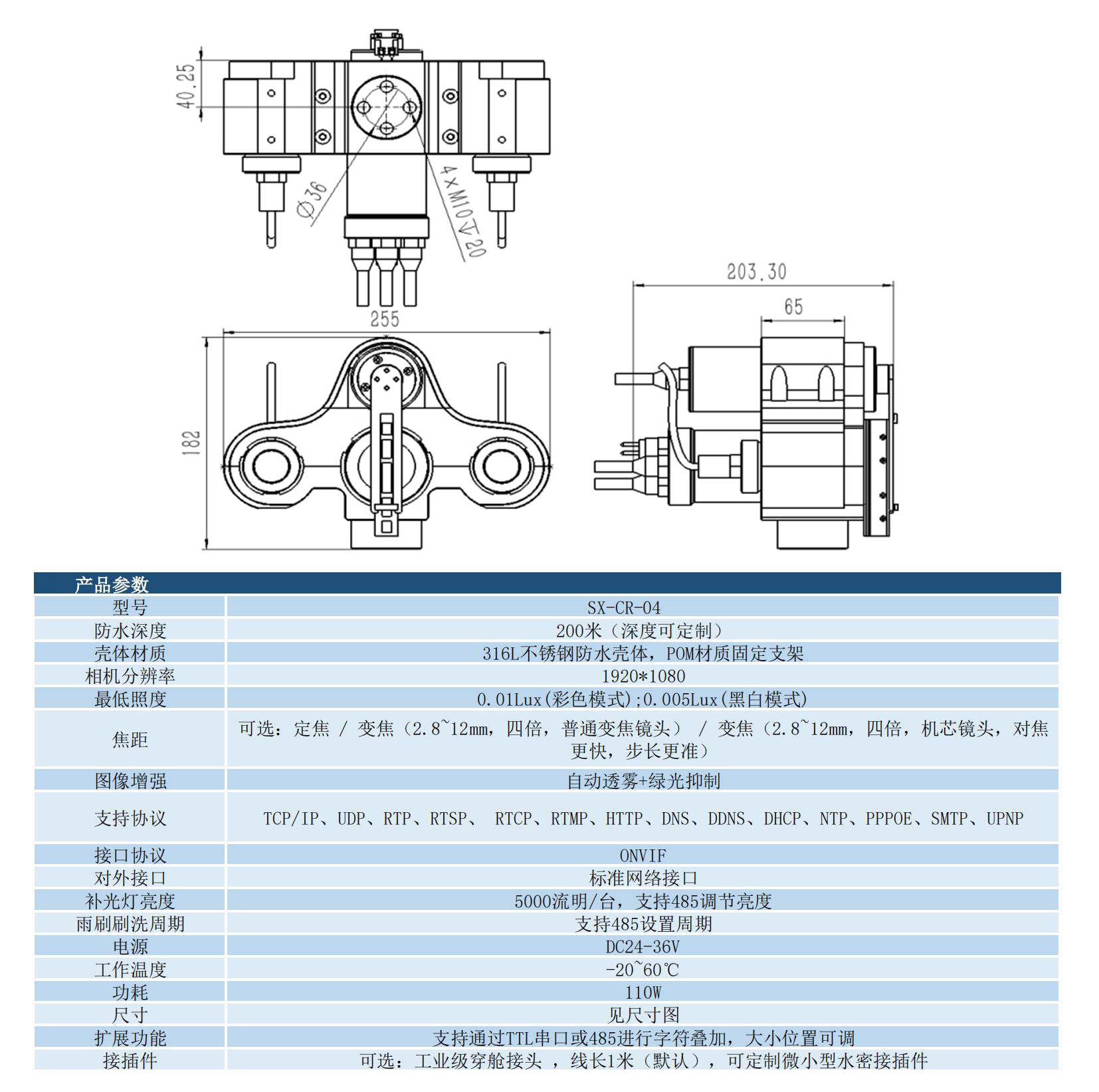 深水帶雨刷攝像機參數(shù)